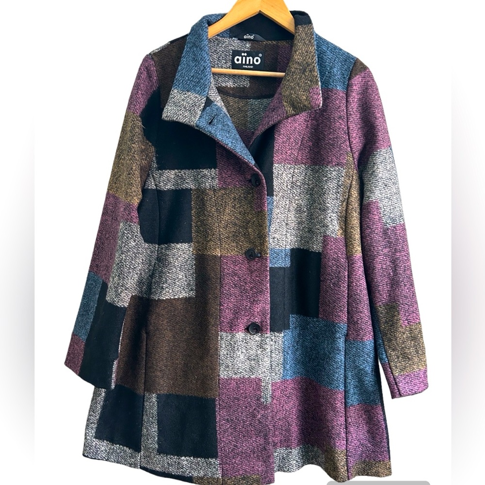 Aino Finland Women’s Multicolor Plaid Wool Blend Coat - Size Medium